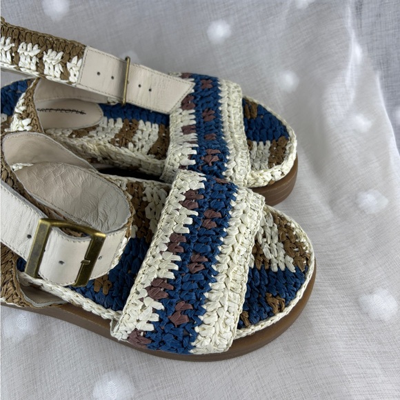 Free People Roma Raffia Sandal Color Blue and White  Size 7 - Picture 4 of 11